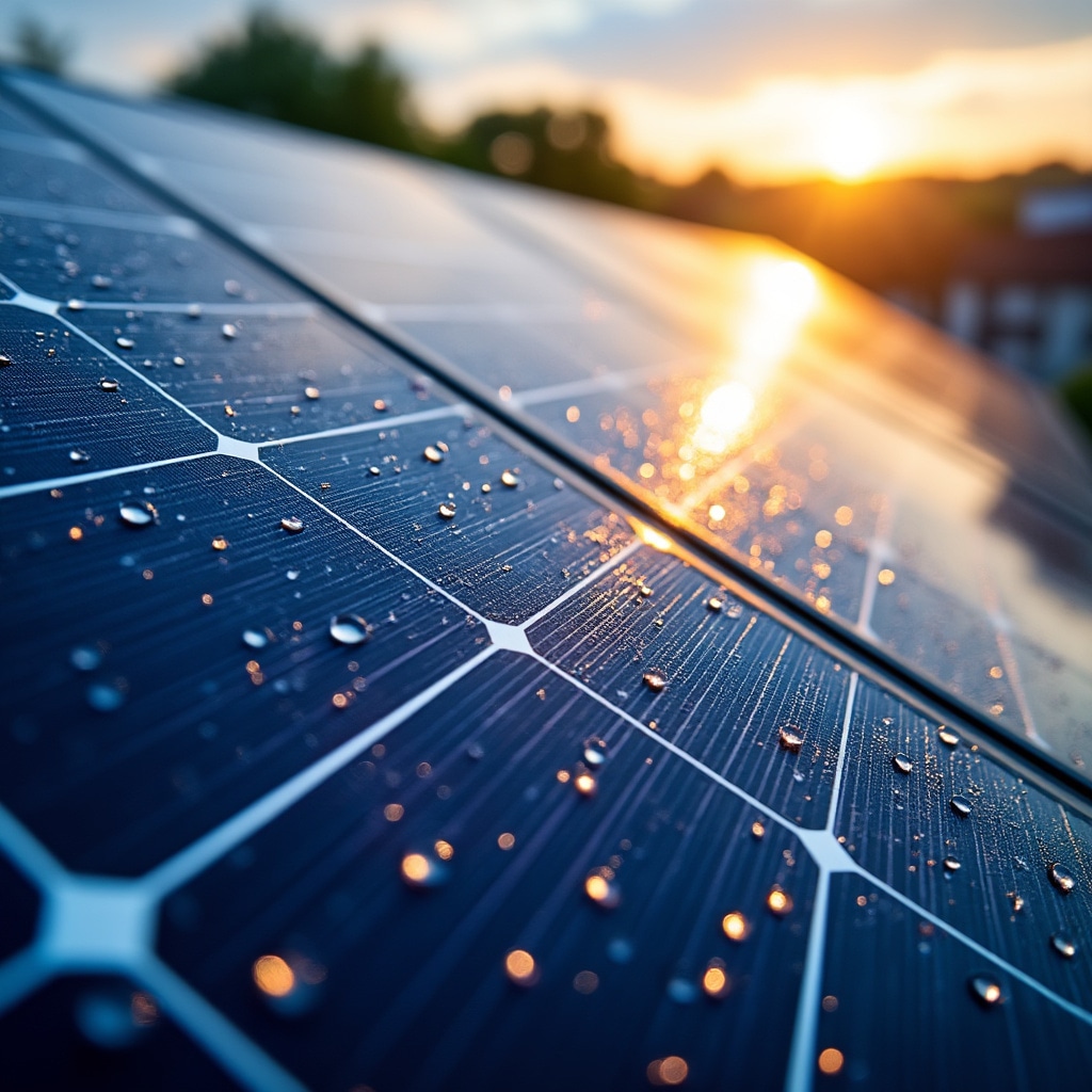 Detalle de instalación de panel solar en techo de vivienda